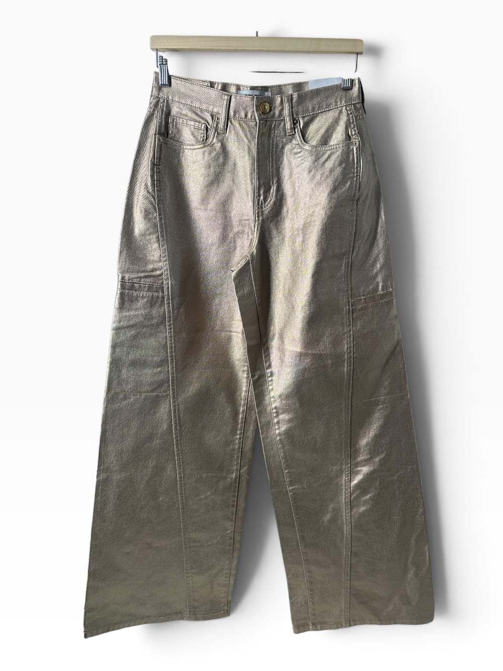 DKNY Jeans Metallic Champagne
Gold Wide Leg Cargo Pants sz 26 NWT
